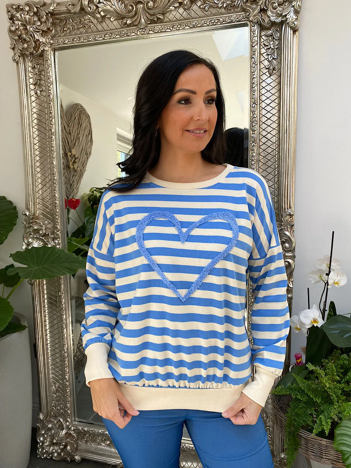 Stripe Fluffy Heart Sweatshirt Lauren