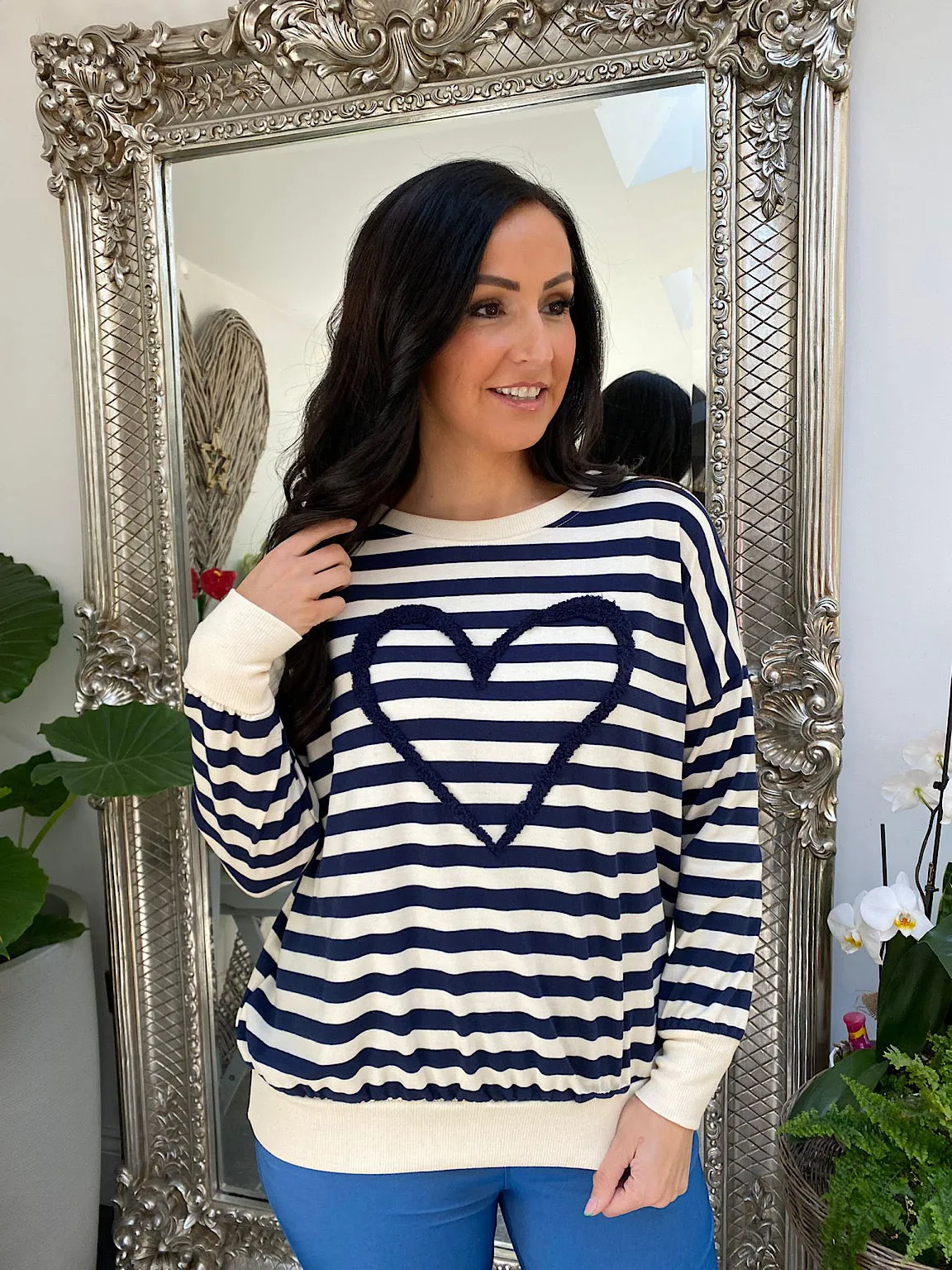 Stripe Fluffy Heart Sweatshirt Lauren