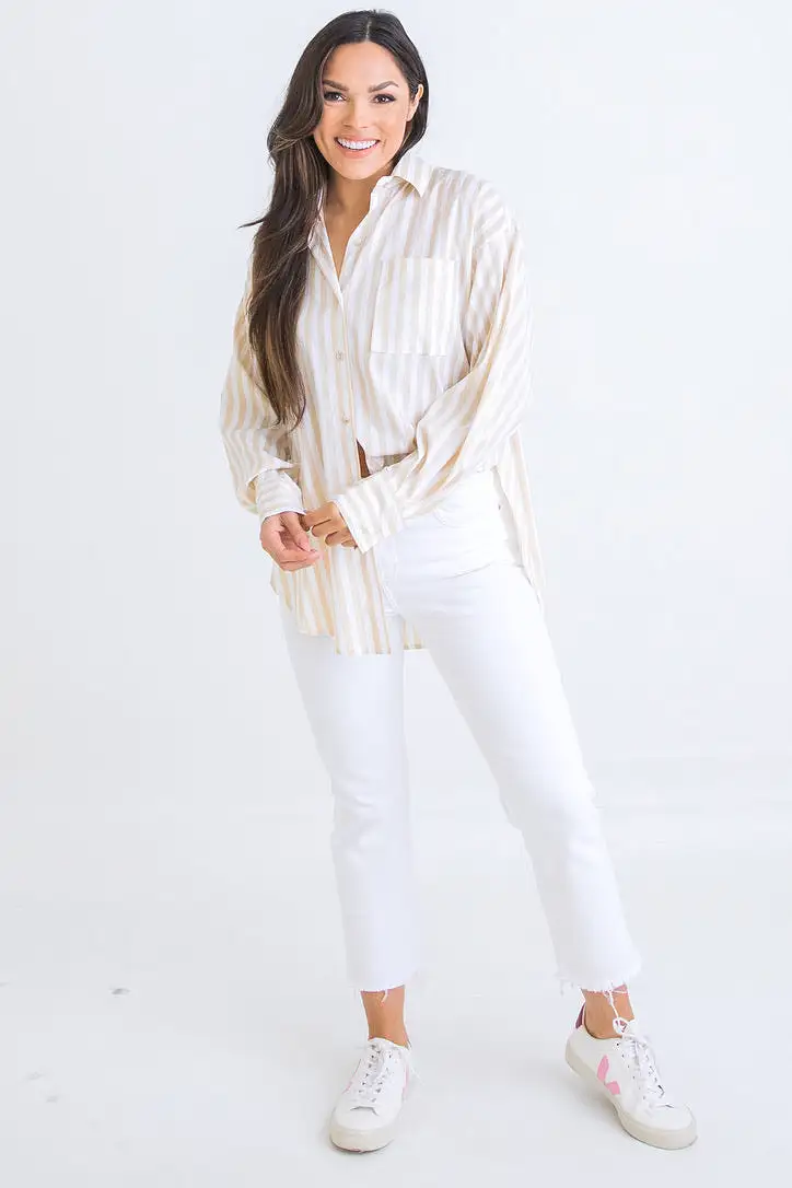 Stripe Poplin Button Up Top