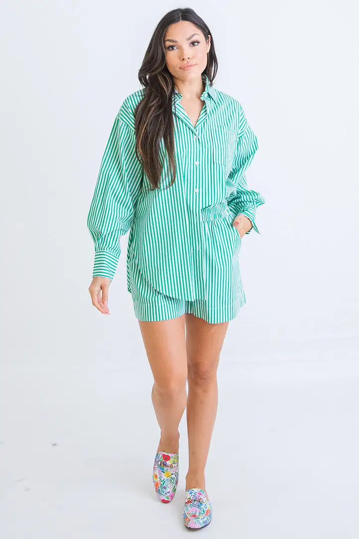 Stripe Poplin Button Up Top