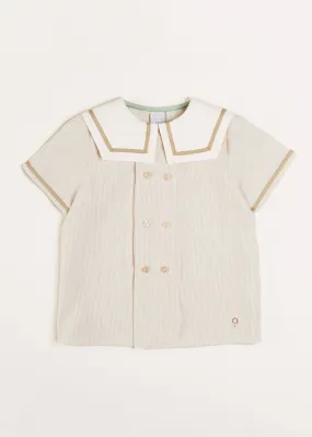 Striped Mariner Collar Short Sleeve Shirt in Beige (12mths-3yrs)