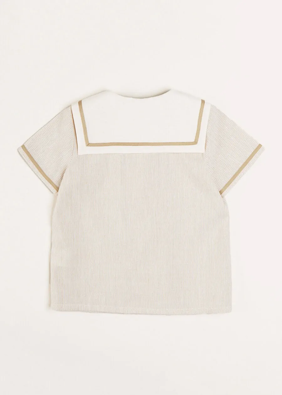 Striped Mariner Collar Short Sleeve Shirt in Beige (12mths-3yrs)