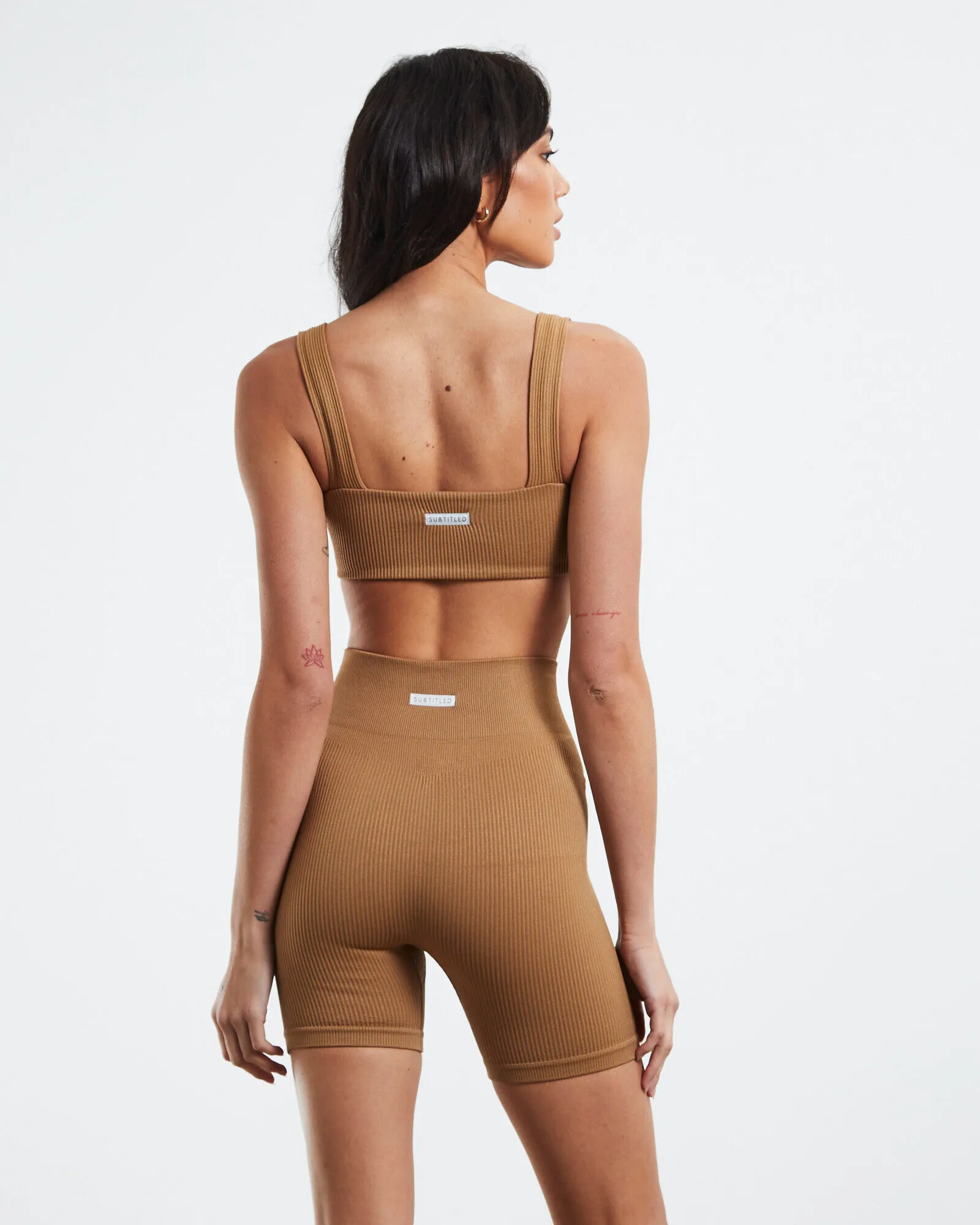 Subtitled Square Neck Sports Crop Mocha Brown