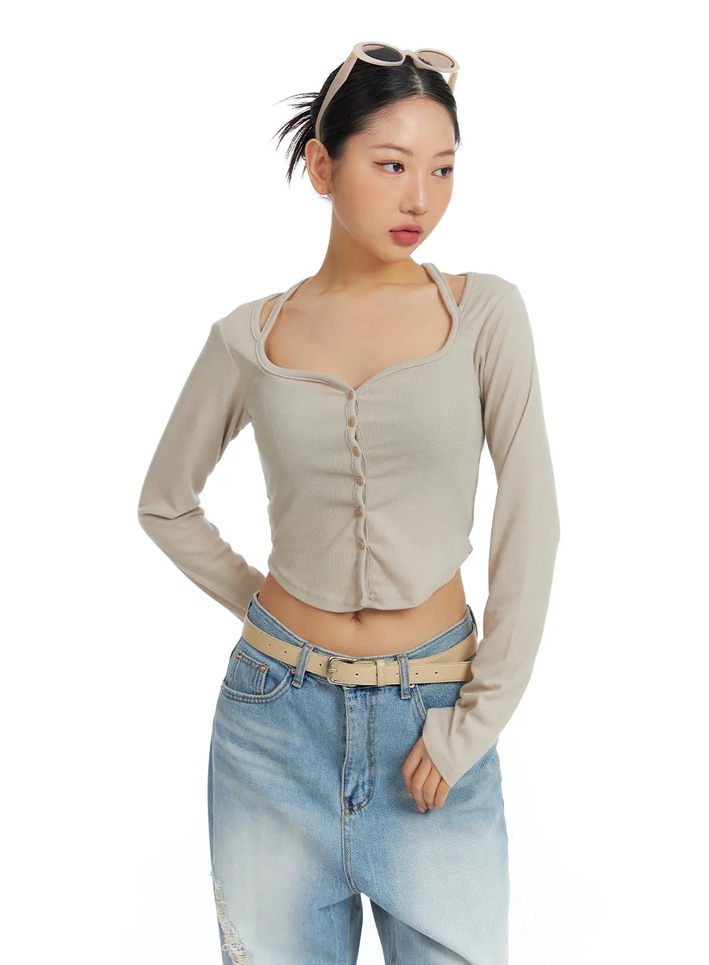 Sweetheart Button-Up Crop Top CF419