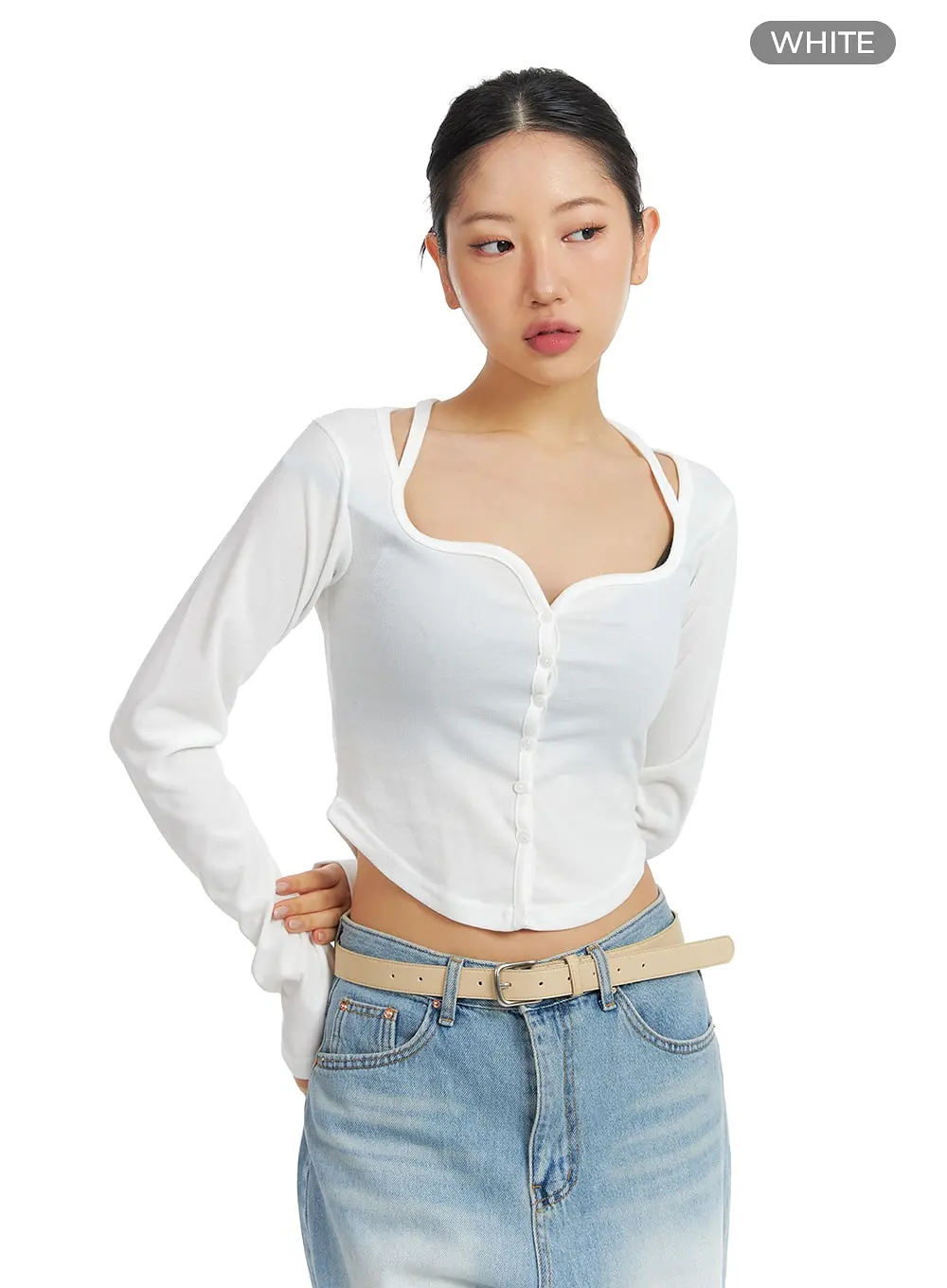 Sweetheart Button-Up Crop Top CF419