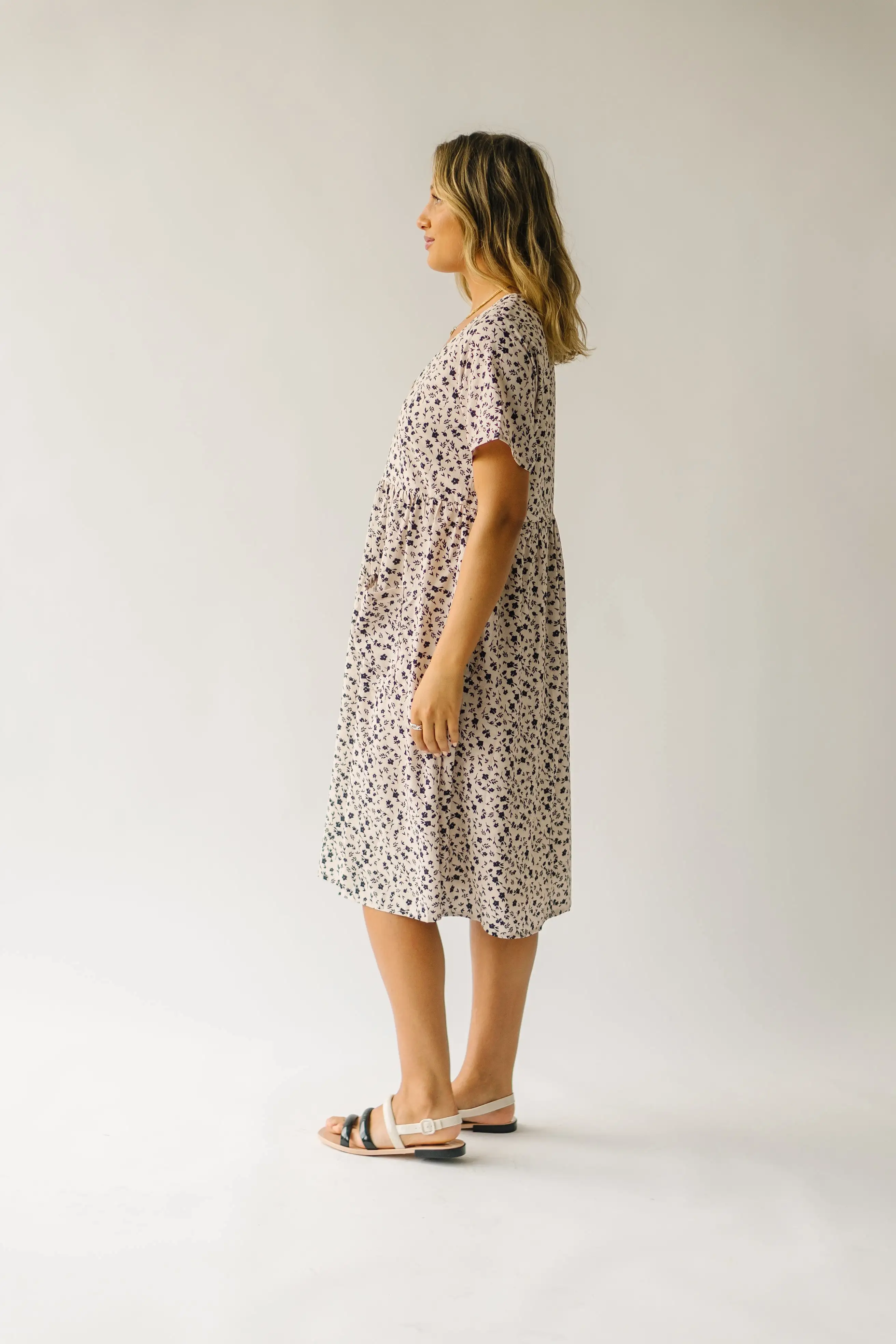 The Boice Button Front Dress in Beige Multi