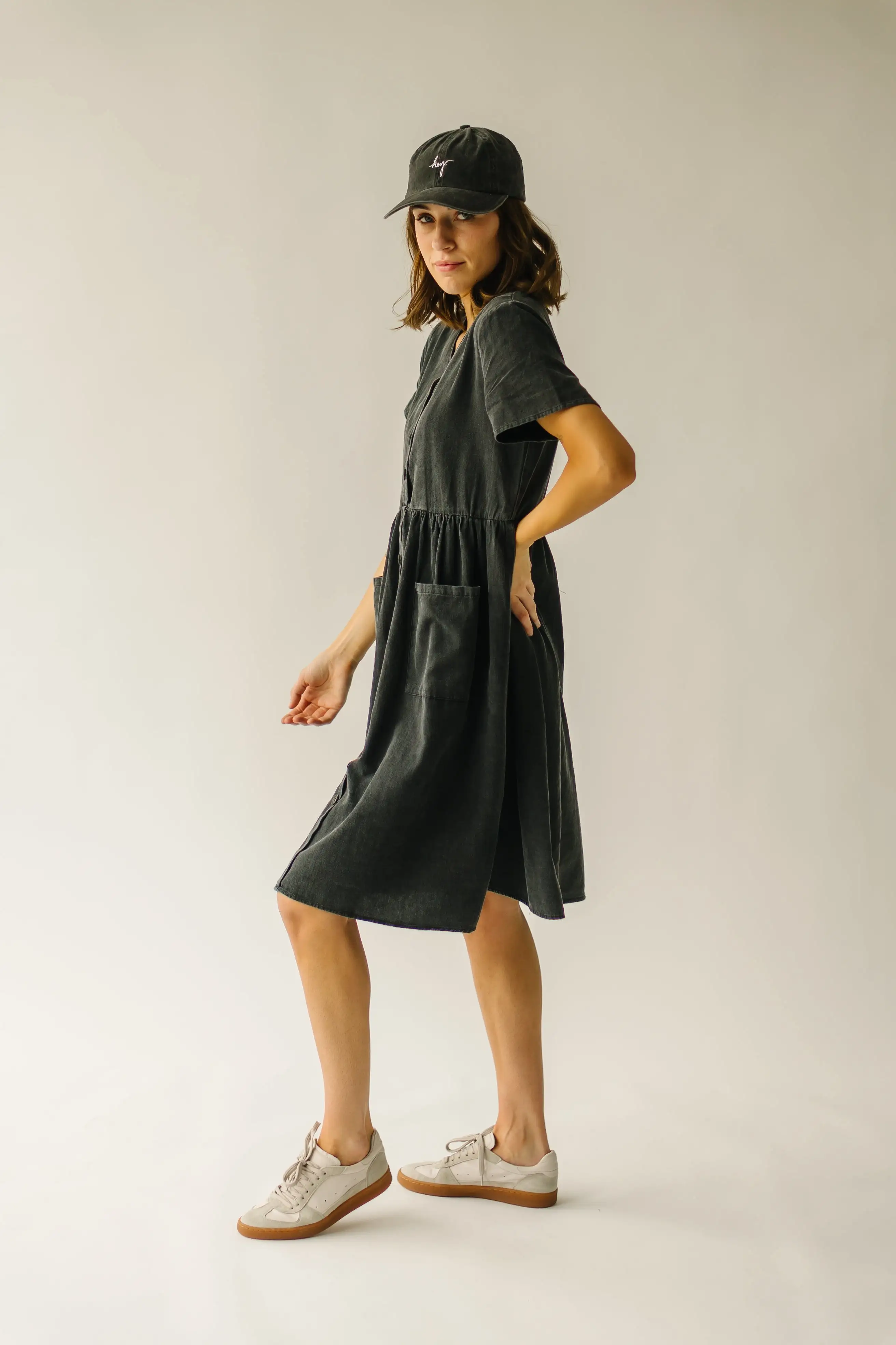 The Boice Button Front Dress in Black