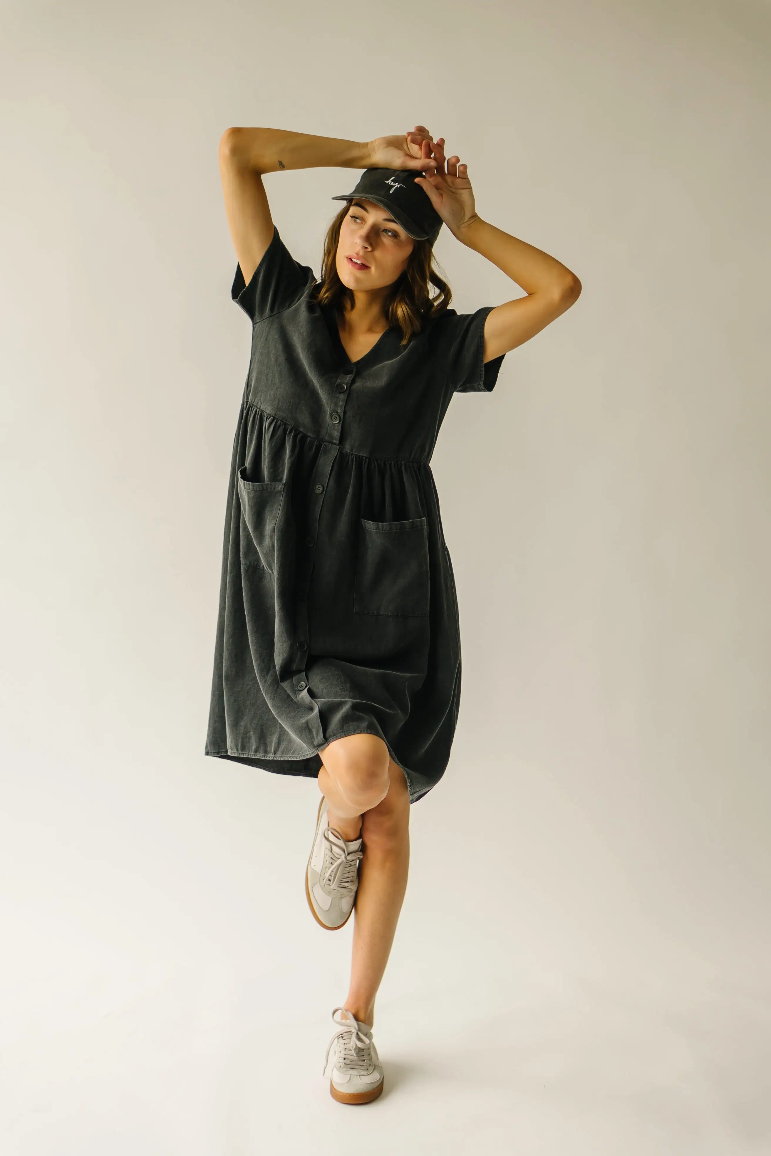 The Boice Button Front Dress in Black