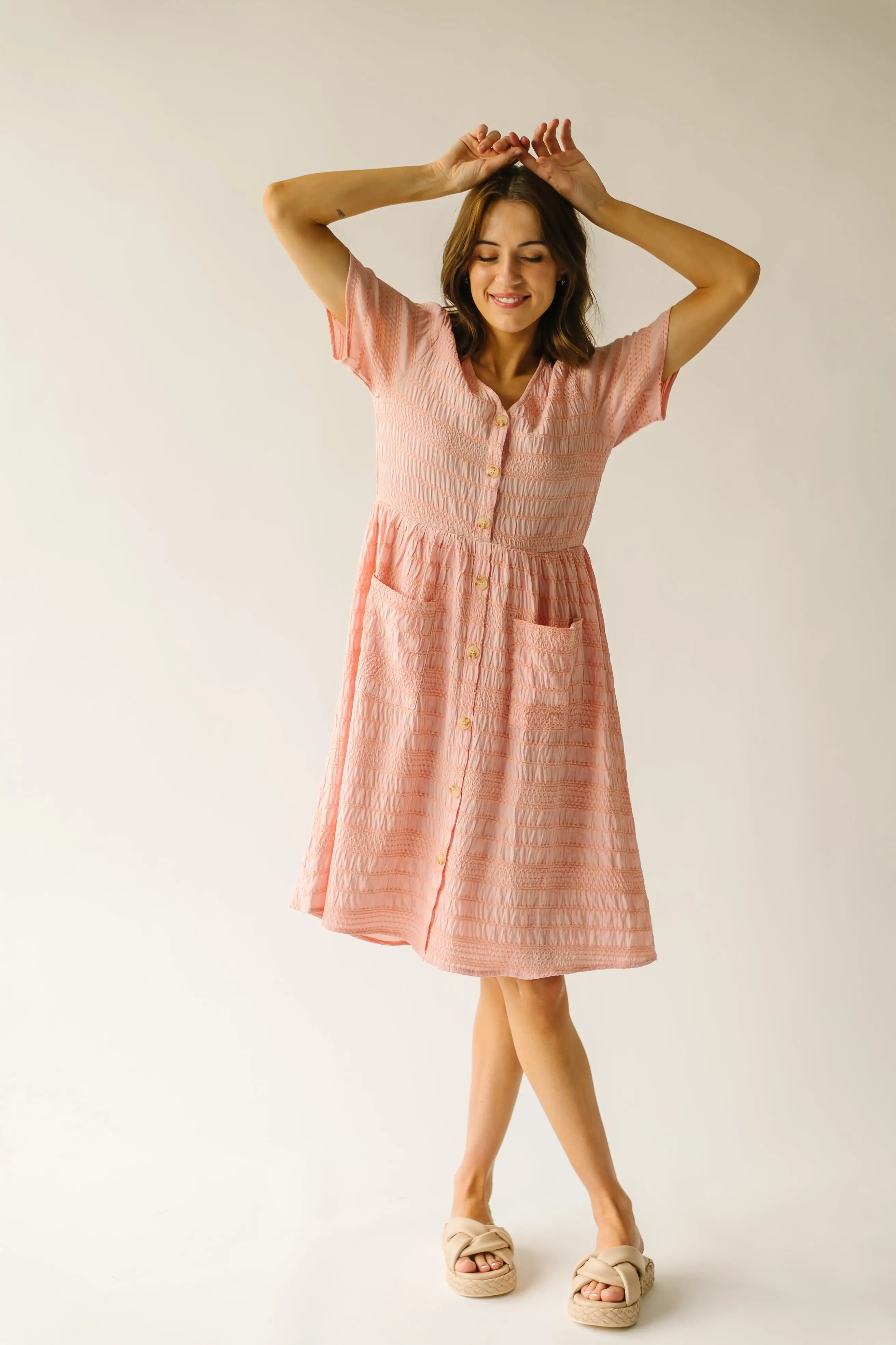 The Boice Button Front Dress in Peach