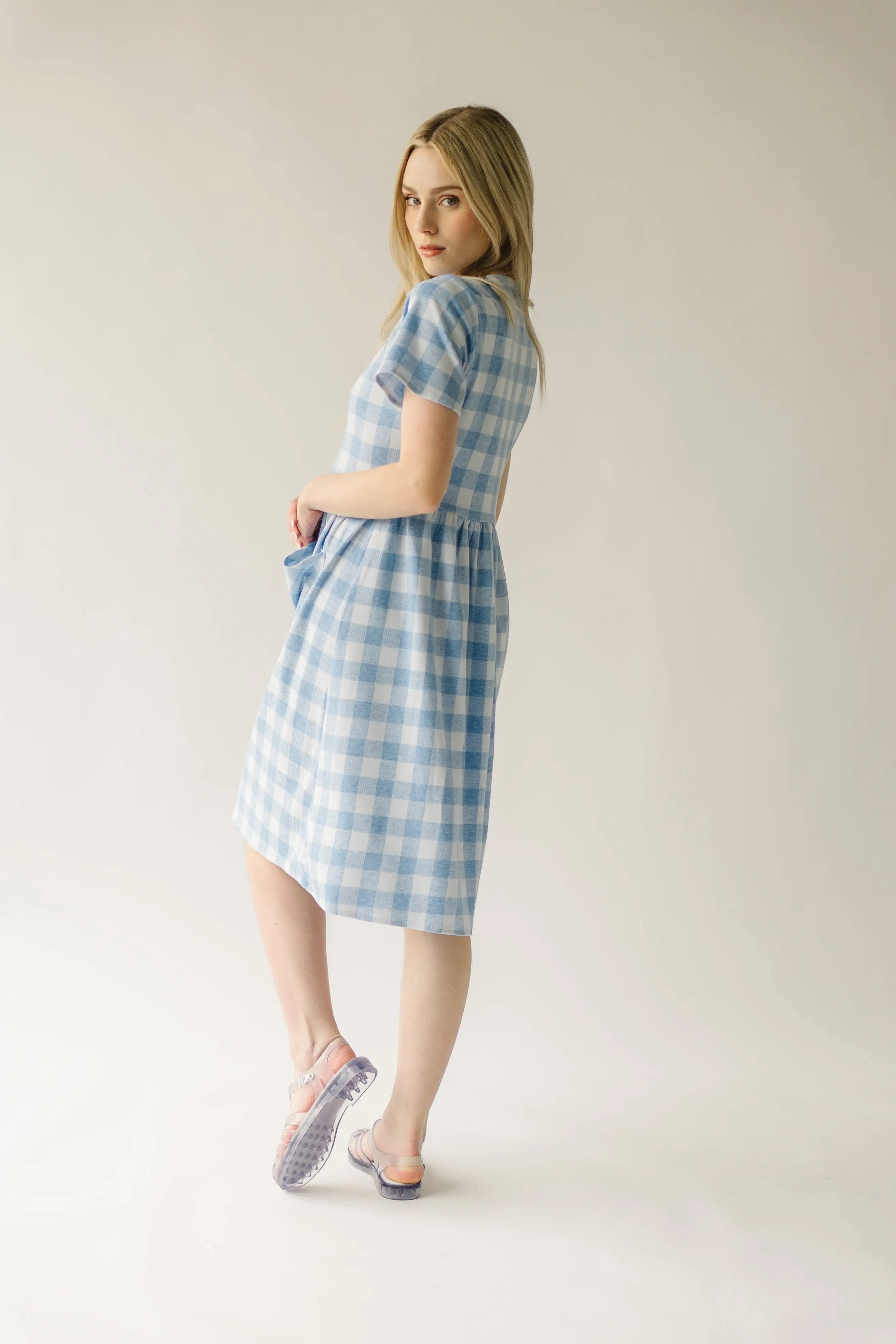 The Boice Button Front Gingham Dress in Blue Mutli