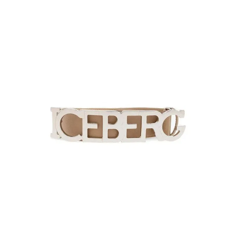 This Beige men's leather belt is made unique by the maxi Iceberg logo that gives structure to the metal buckle. A distinctive an