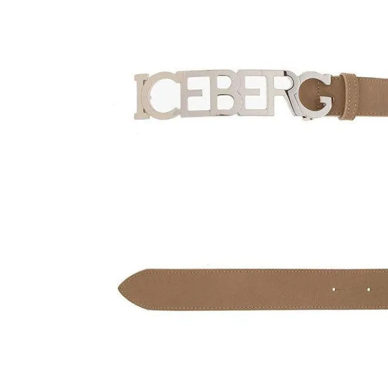 This Beige men's leather belt is made unique by the maxi Iceberg logo that gives structure to the metal buckle. A distinctive an