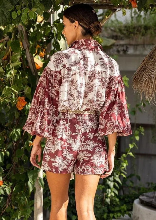 Tropical Print Shorts Kylia in Burgundy