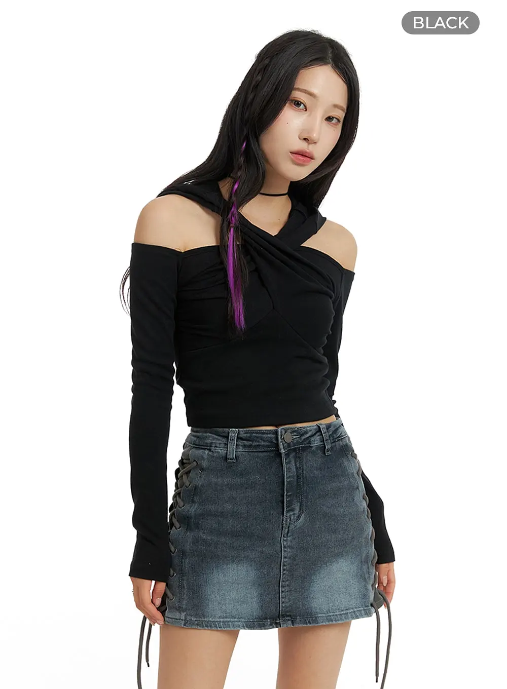 Twist Neck Hooded Crop Top IM405