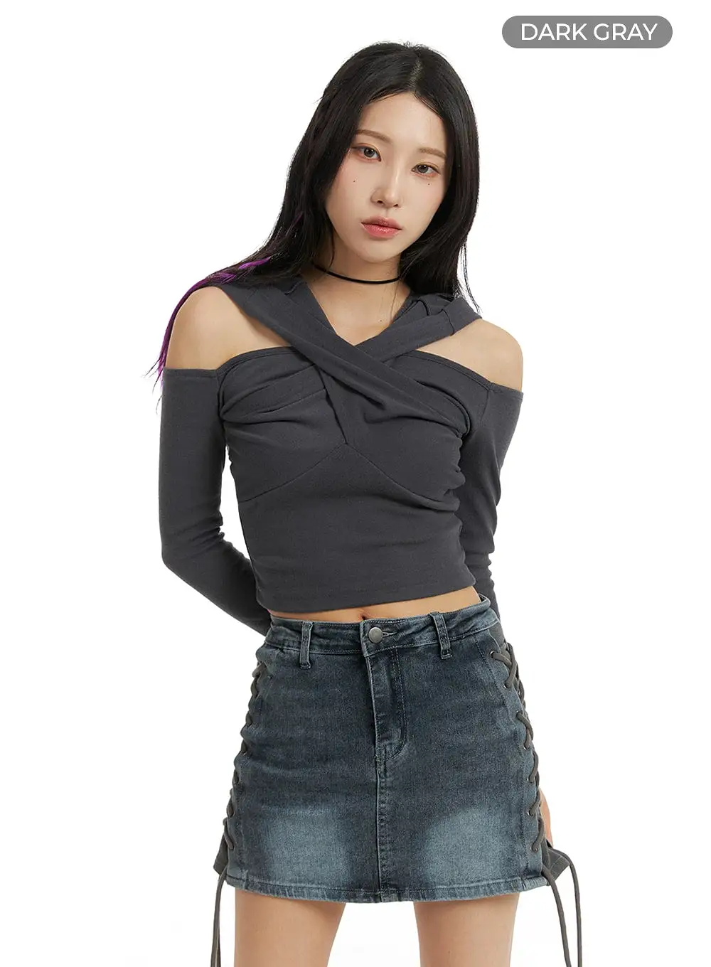 Twist Neck Hooded Crop Top IM405