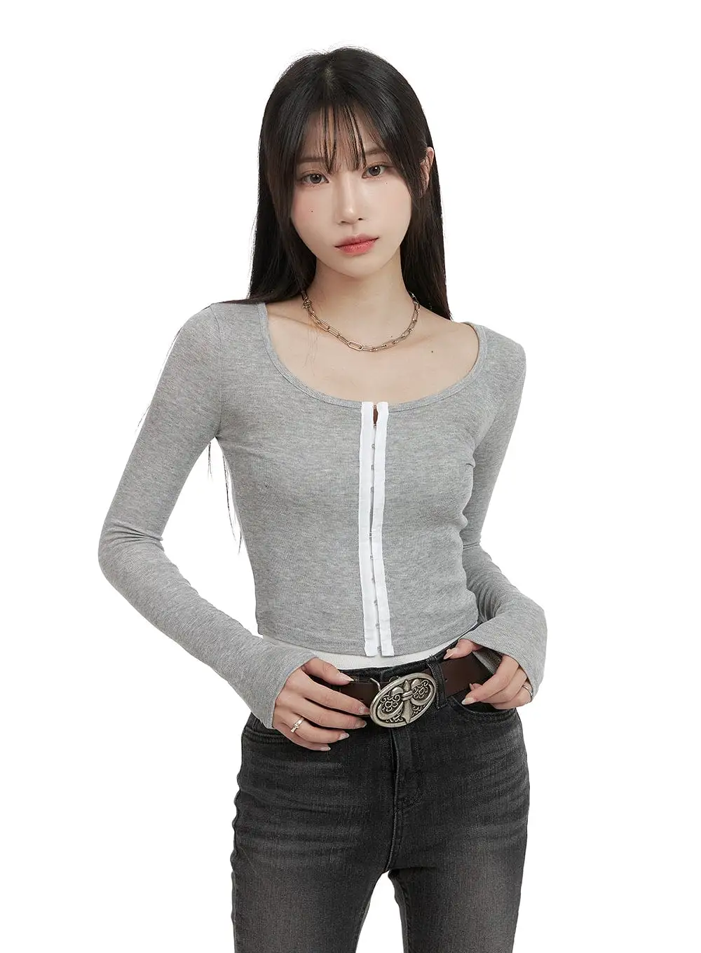 U Neck Hook Crop Top CA403