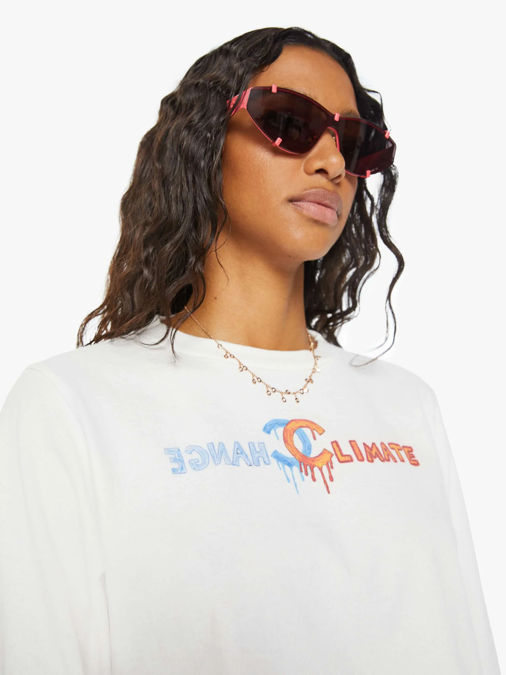 Unfortunate Portrait Climate Change Long Sleeve Crop Tee - White