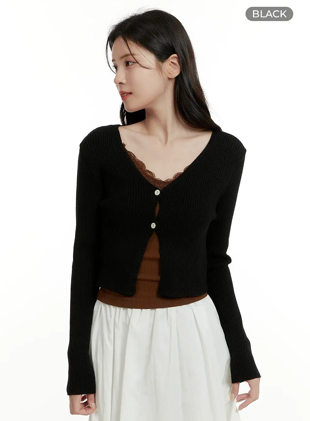 V-Neck Buttoned Crop Cardigan OA405