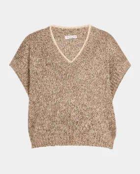 V-Neck Paillette Tweed Knit Crop Vest