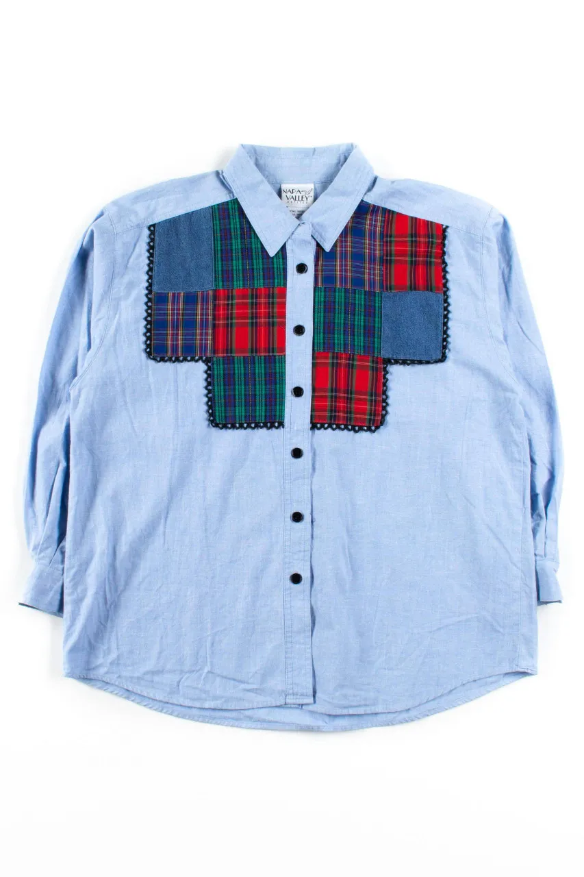 Vintage Chambray Patchwork Button Up Shirt