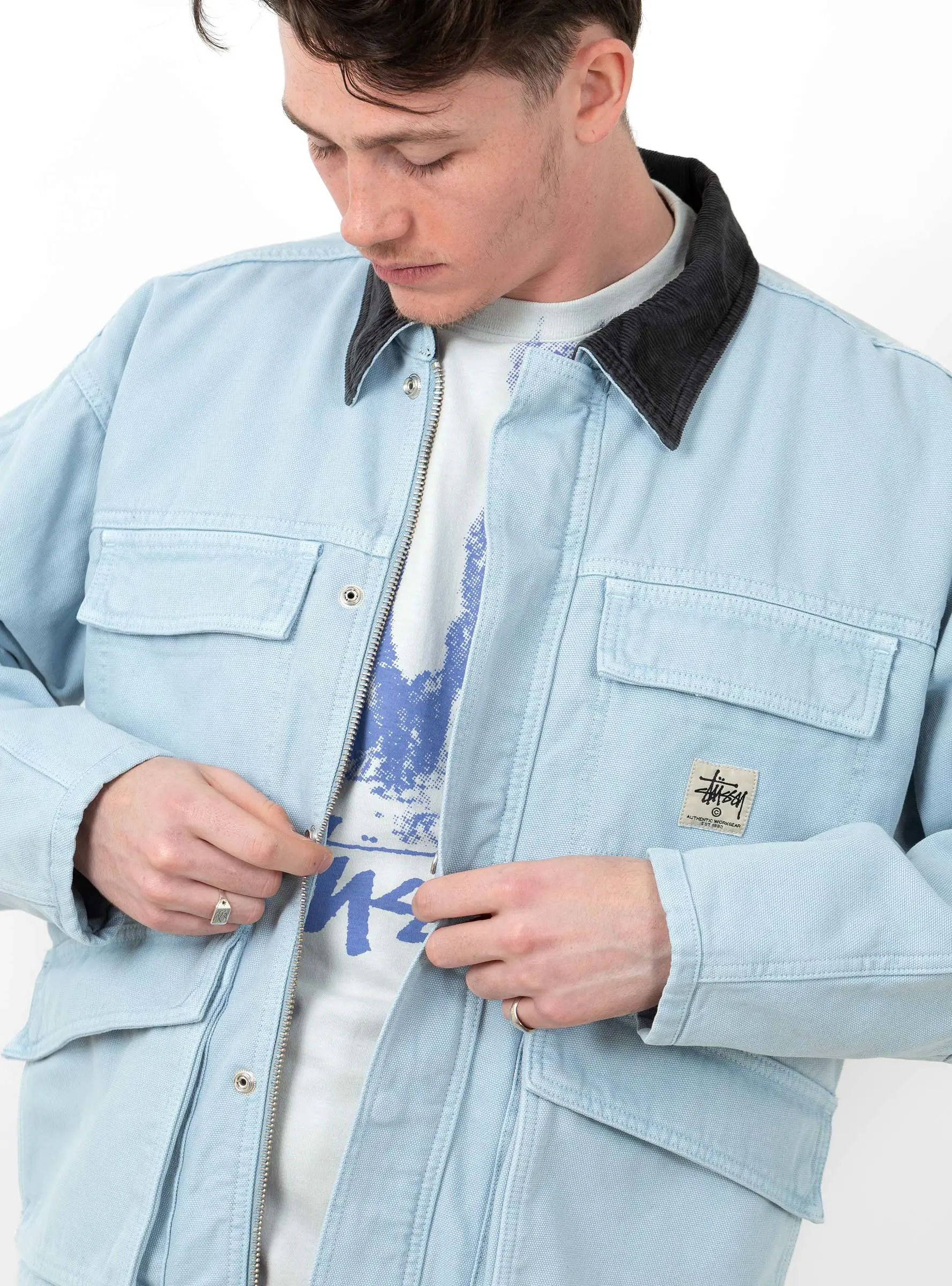 Washed Canvas Shop Jacket Light Blue