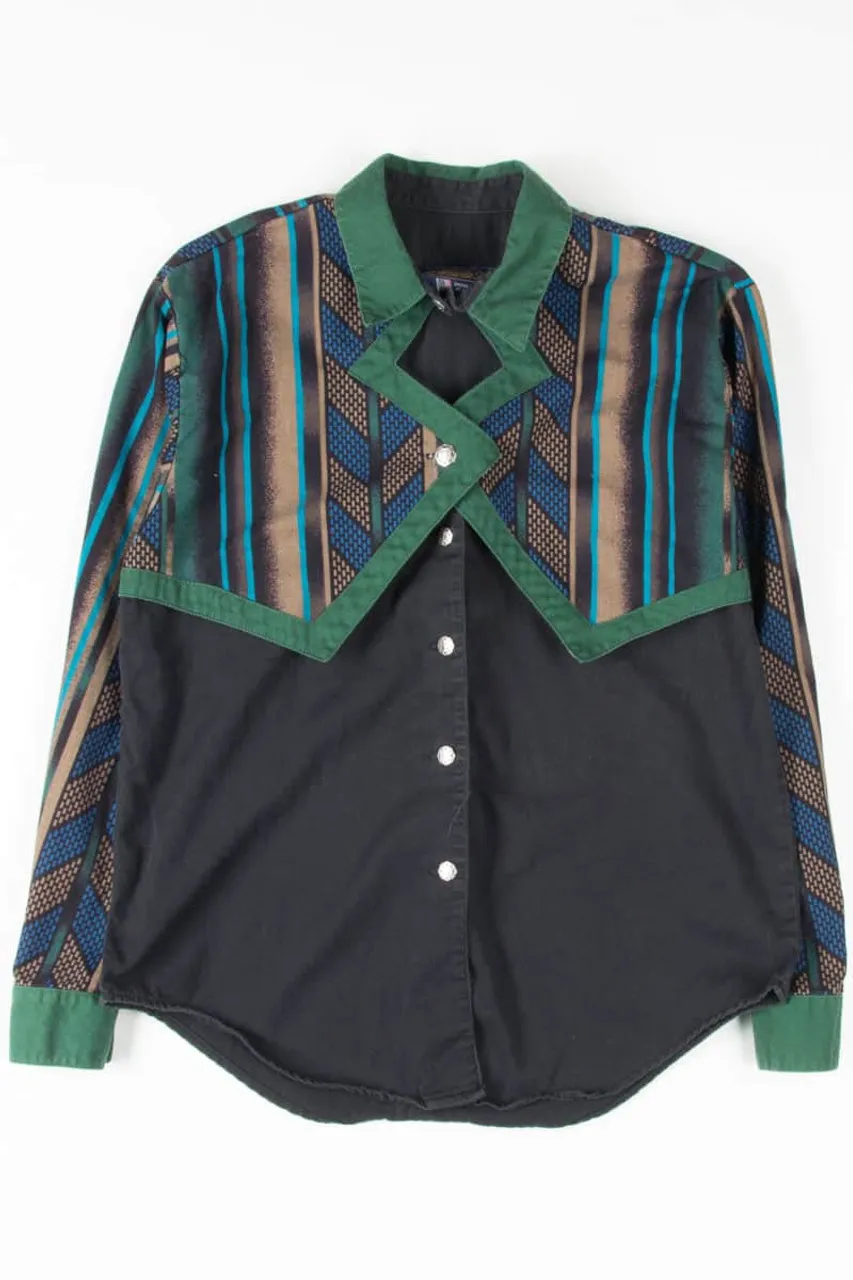 Western Green Cut Out Button Up Shirt