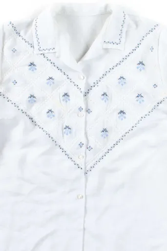 White Embroidered Button Up Top