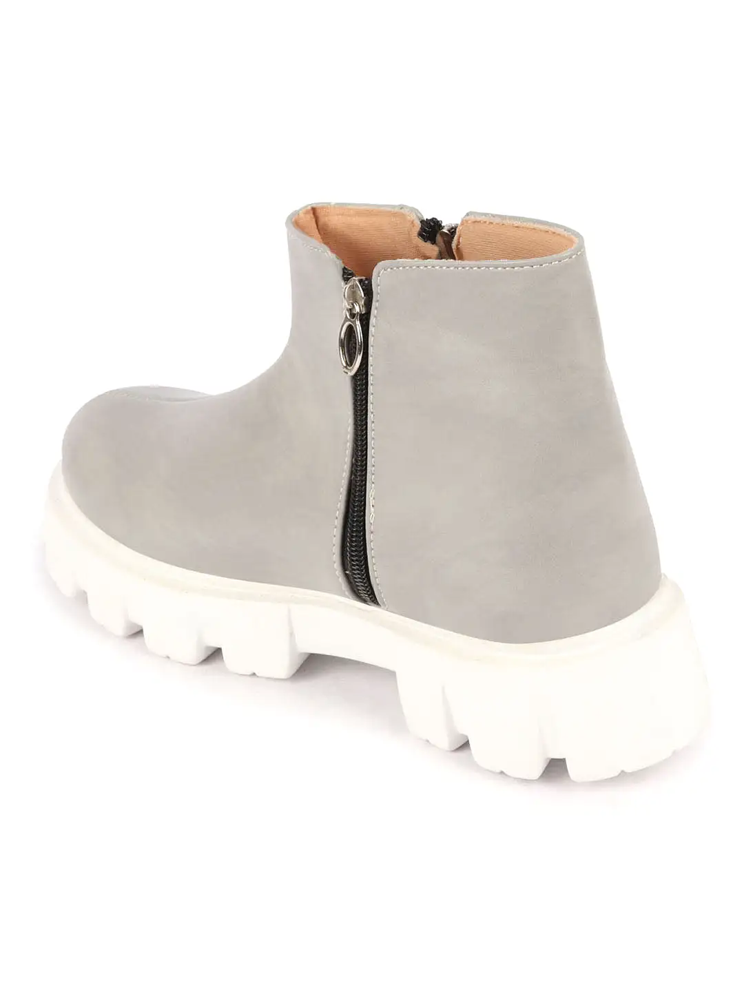 Women Grey Outdoor High Top Chunky Side Zipper Office Work Boots