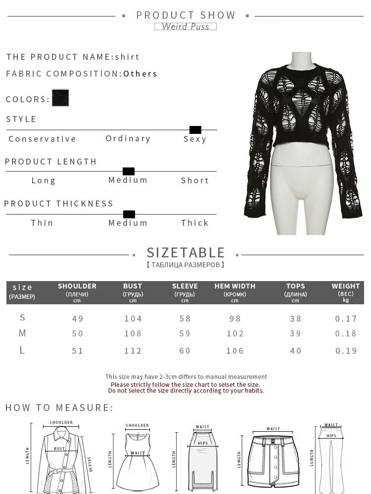 Women's Sexy Hollow Out Round Neck Long Sleeve Loose Crop Top