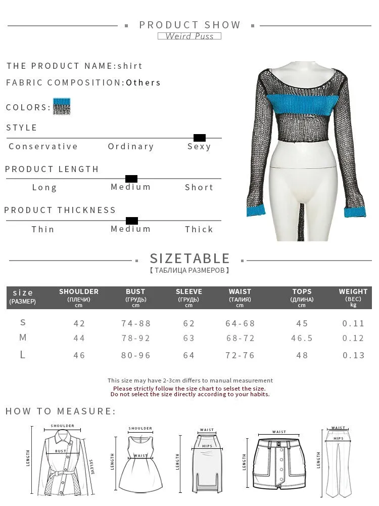 Women's Sexy O Neck Full Sleeves Hollow Out Knitted Crochet Crop Top