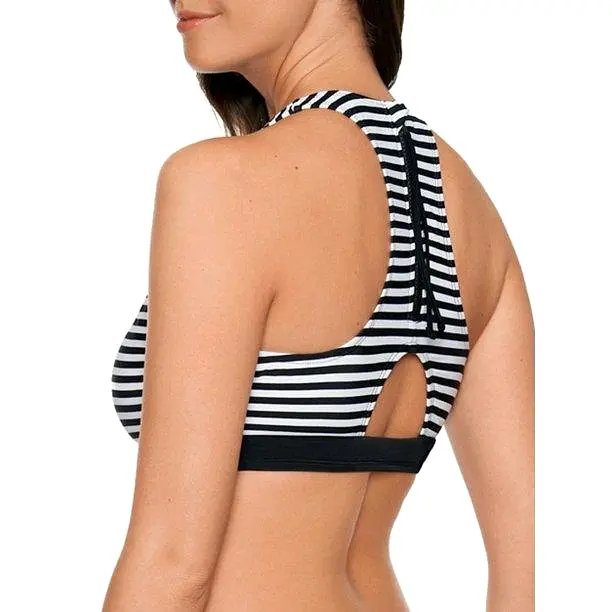 Women's striped high neck swimsuit top